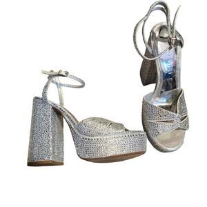 Women's Gianni Bini Platform Silver Rhinestone Heels | Size 9.5